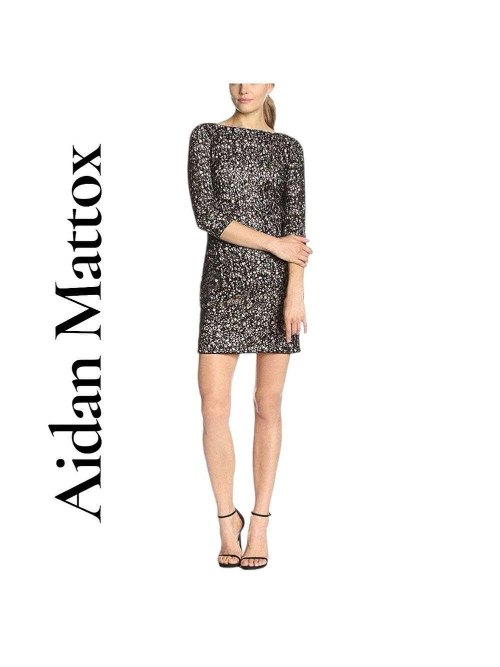 Aidan Maddox-Size 14 Black/Nude Sequined Mini Cocktail Dress. Back zip. Like new